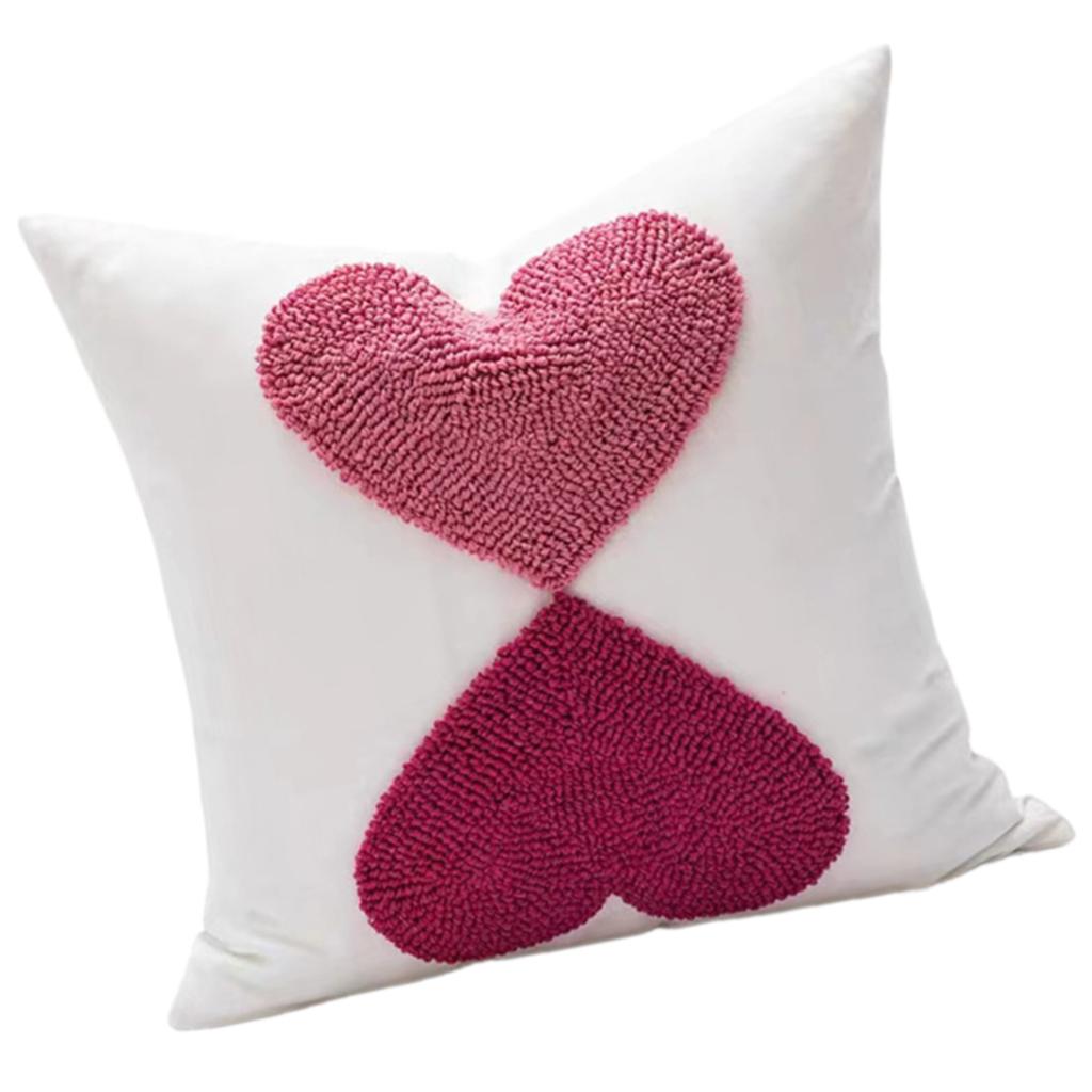 Redness Heart Embroidery Pillows Cover, Cotton Canvas Cushions Case for Home and Office Decoration