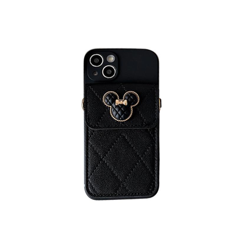 Foreign trade applicable iPhone17Pro mobile phone case metal Apple 16 Minnie head xs change card bag messenger rope
