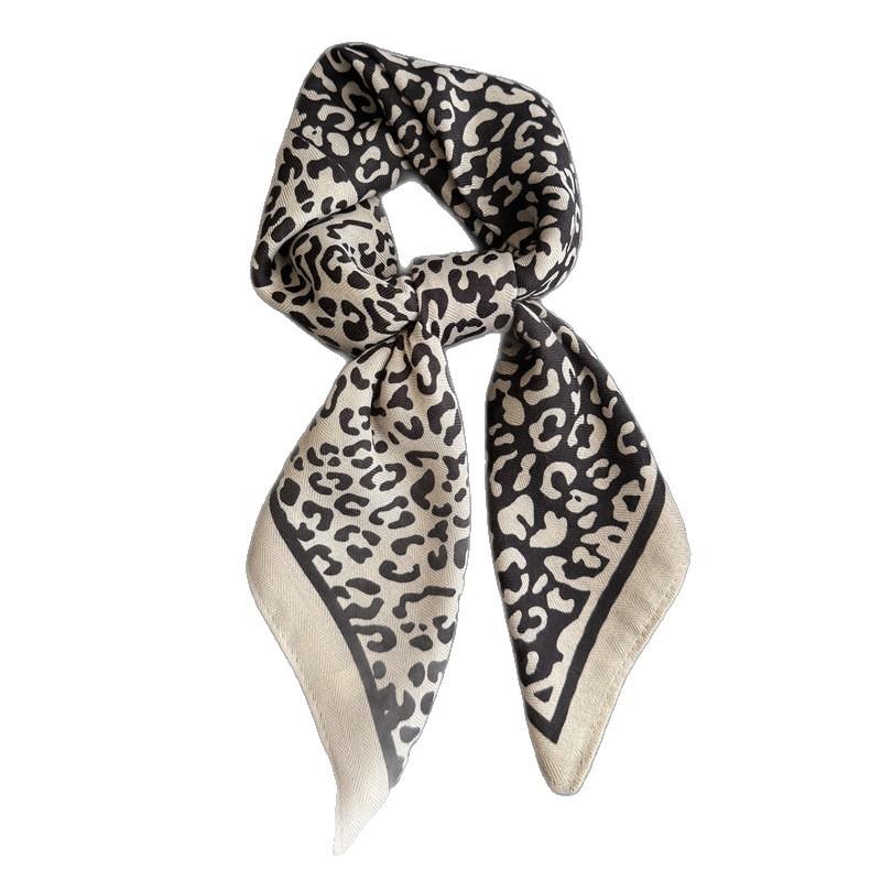 Leopard Print Fashion Imitation Velvet Herringbone Pattern Cotton and Linen Small Square Scarf Silk Scarf Headscarf Shawl Sun Protection Scarf Women's