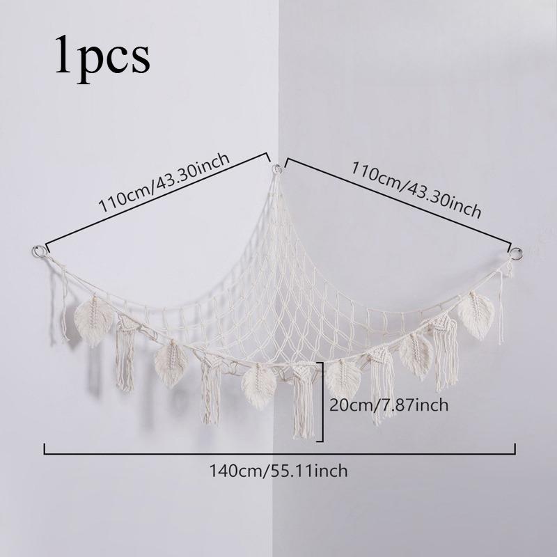 1/2pcs Handmade Cotton Rope Braided Tassel Hanging Storage Net Bohemian Style Home Wall Decoration Multi-functional Storage Net