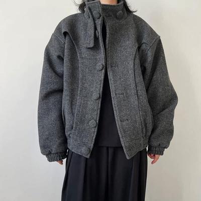 Zimowy Retro Wełniany Płaszcz z Kołnierzem Stojącym 2025 - Stylowy, Ciepły i Luźny Krój