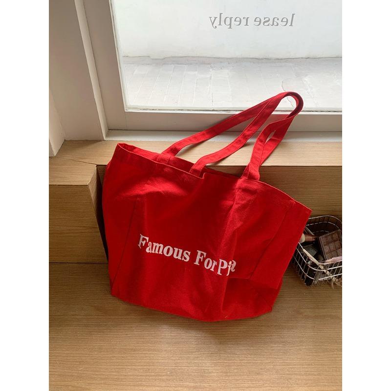 

Вместительная сумка-тоут на одно плечо в стиле «ленивый шик», повседневная тканевая сумка для покупок красный