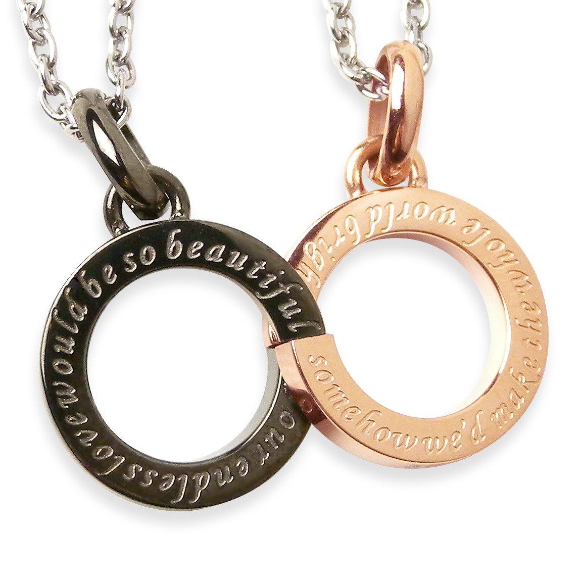 

Amore Pair Necklace Stainless Steel Accessory Infinity Rose Gold Black Pendant with Azuki Chain 45cm 50cm [La Eterno] Women s Men s