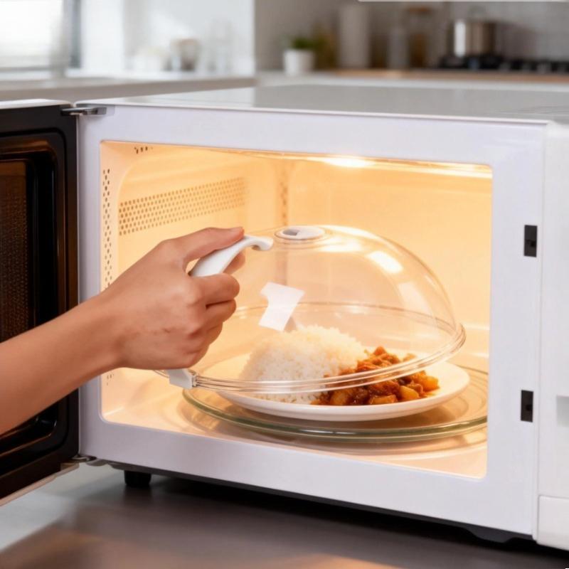 Osłona przed zachlapaniem żywności w kuchence mikrofalowej, odporna na wysoką temperaturę, z otworem na parę i uchwytem, przezroczysta osłona talerza