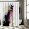 Modern Artistic Bathroom Shower Curtain with Black Gold Pink White Colorful Design Decorative Bath Mat Set for Home Decoration