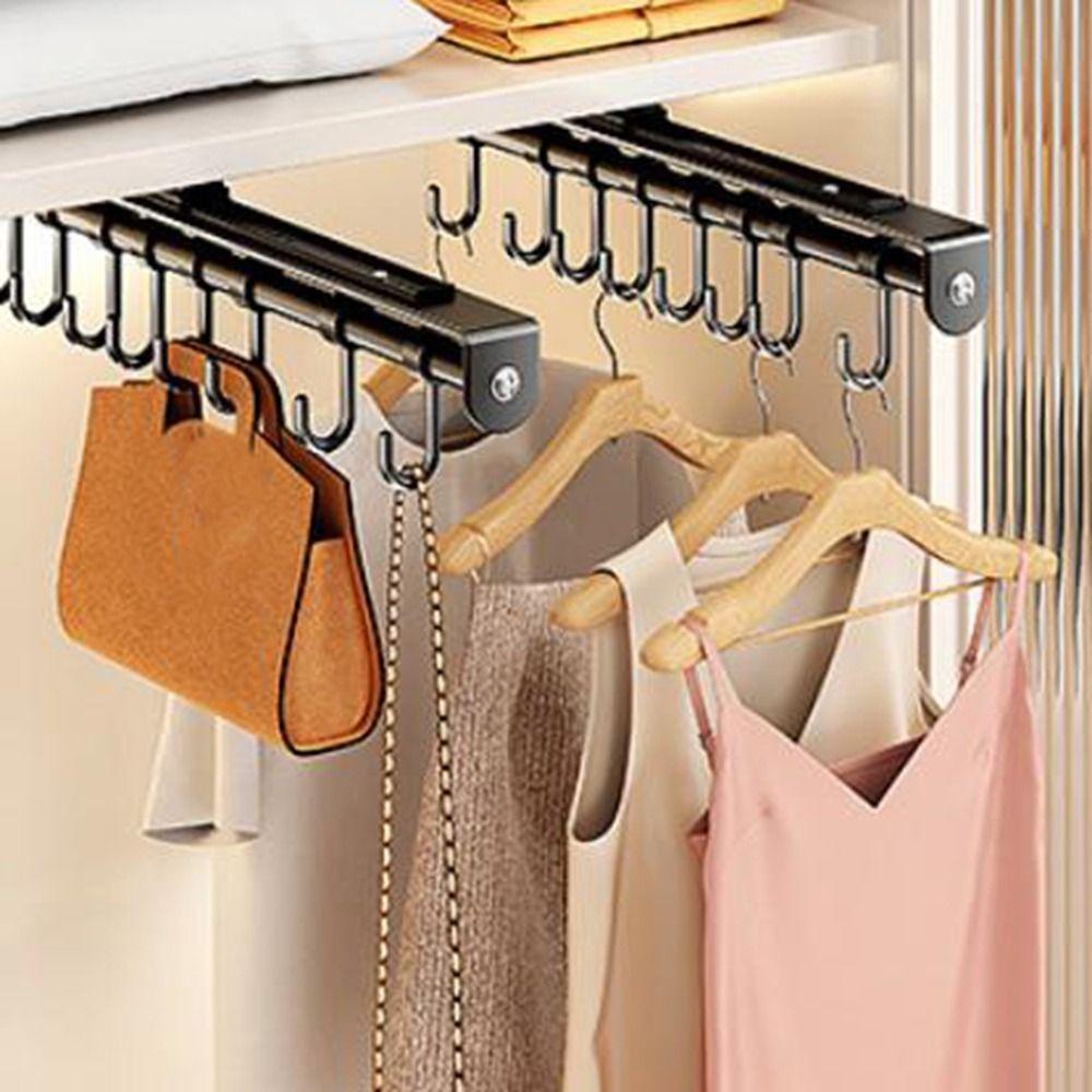 Wall Mounted Pull Out Utensil Hanging Rack Multi Hooks Sliding Rail Hooks Spatula Spoon