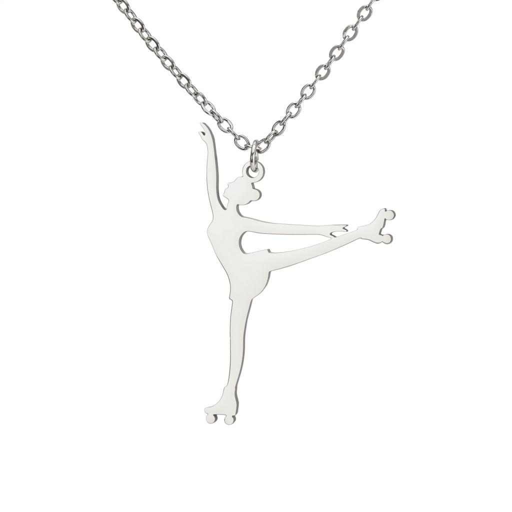 Minimalist Titanium Steel Cut Inline Skating Action Pendant Necklace