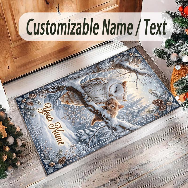 Snow Theme Crystal Velvet Floor Rug Personalized Custom Name Text Warm Carpet Home Decoration