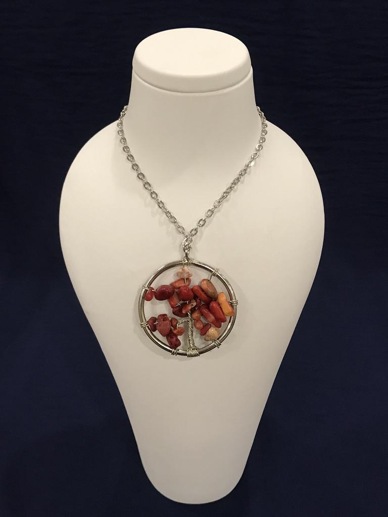 Nacre ,Garnet ,Chakra,Tiger Eye,Stone Coral, Turquoise, Amethyst, Aventurine, Natural Stone Wire Wrapped Tree of Life Natural Stone Necklace