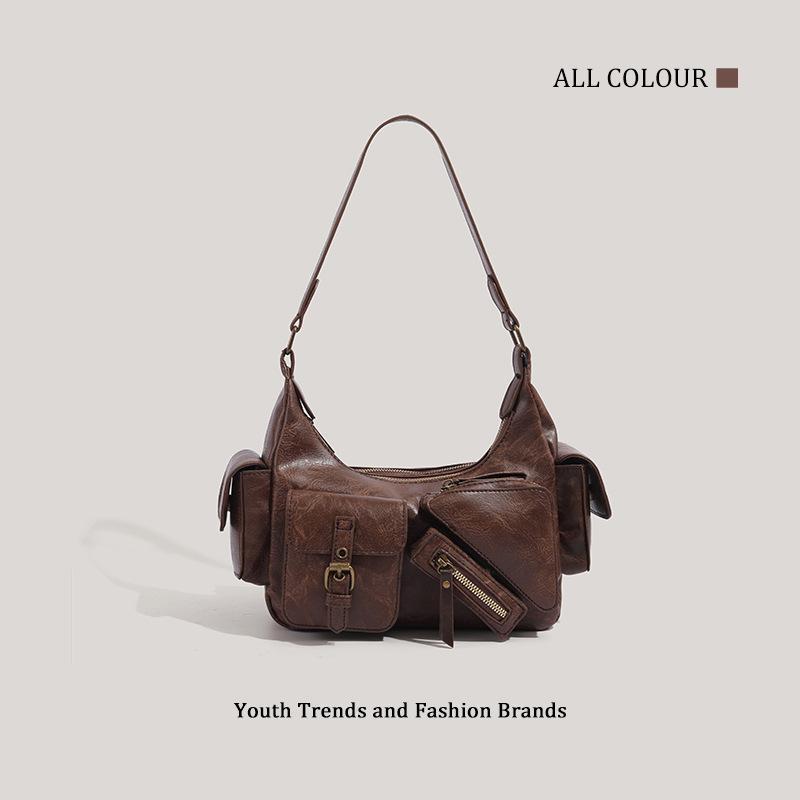 

Large capacity underarm shoulder bag women s bag new trend multi-pocket locomotive bag коричневый