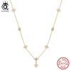 ORSA JEWELS S925 Silver 14k Gold Clover Pearl Necklace with Natural Pearls Jewelry for Women Wedding Party Banquet Gift GPN100