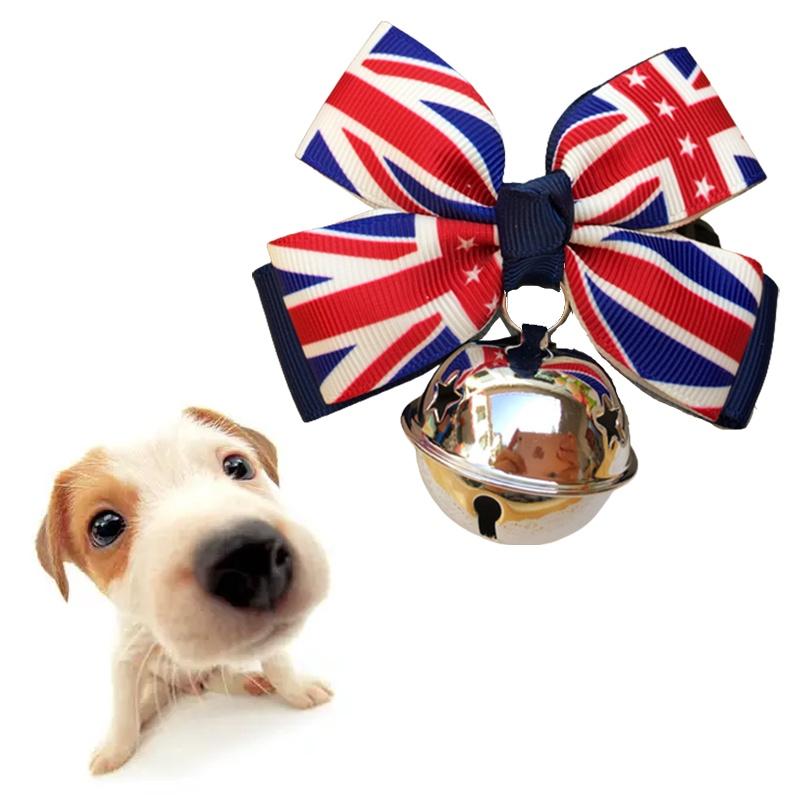 Pet British Flag Bell Collar Bow Cat Teddy Bichon Dog Hanging Sl Jewelry