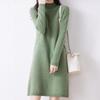 Women's High Neck Knitted Wool Dress - Slimming and Warm for Autumn/Winter