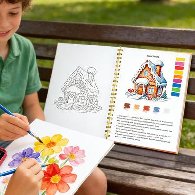 Portable Watercolor Painting Book Coloring Craft Supplies with Paints Beginner's Practice Book For Painting Kids Graffiti Drawin