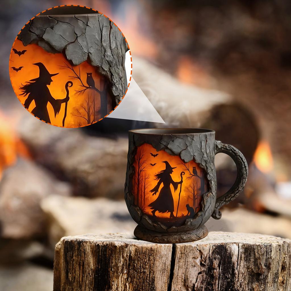 Forest Fire Mug, 3D Vintage Outdoor Coffee Gifts Cup Mug For Camping Kitchen,Nature Lovers Mountain Hiking Cryptid Believers Nature