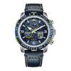 Seria Eco-Drive Wielostrefowy Zegarek Męski z Fal Radiowych i Kwarcem Optymalnym Skórzany Pasek Niebieska Tarcza JY8078-01L