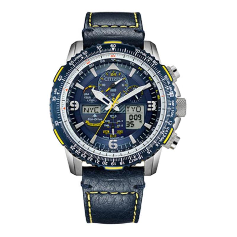 CITIZEN Eco-Drive Series Multi-station Radio Wave Optical Quartz Leather Strap Men s Watch Blue Dial JY8078-01L чёрный