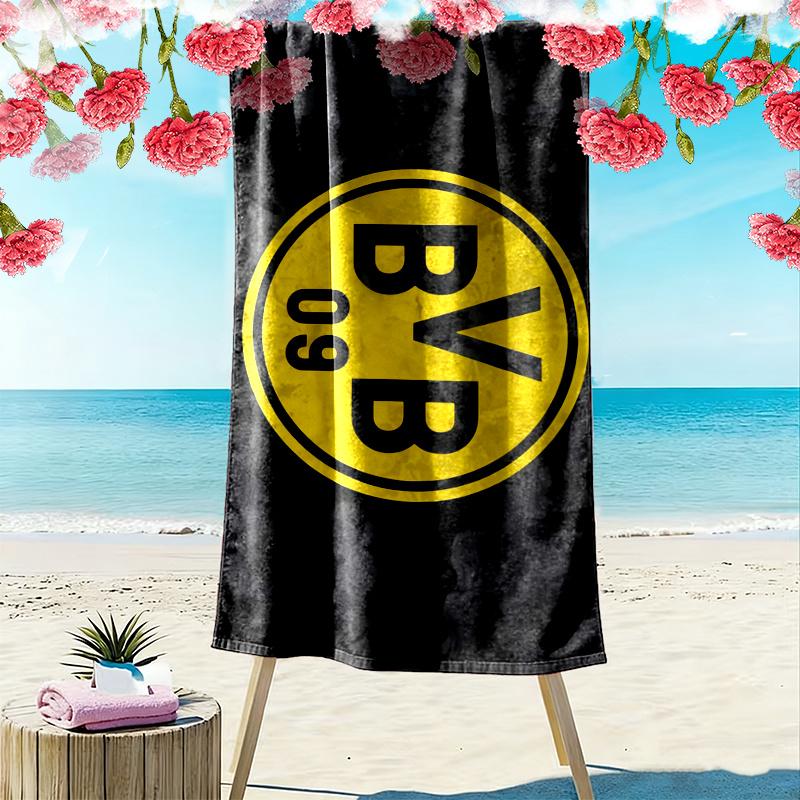 מגבת חוף מודפסת BVB 09, מגבת גדולה רכה מתייבשת במהירות לחוף, קמפינג, שחייה