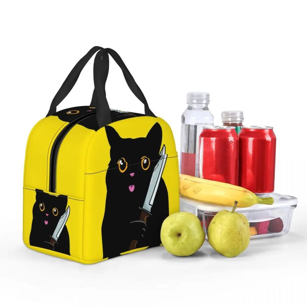 Borsa Termica per Pranzo Gatto Nero Cartone Animato con Coltello per Donne Bambini Scatole per Cibo Portatili Borsa Termica per Pranzo Tote