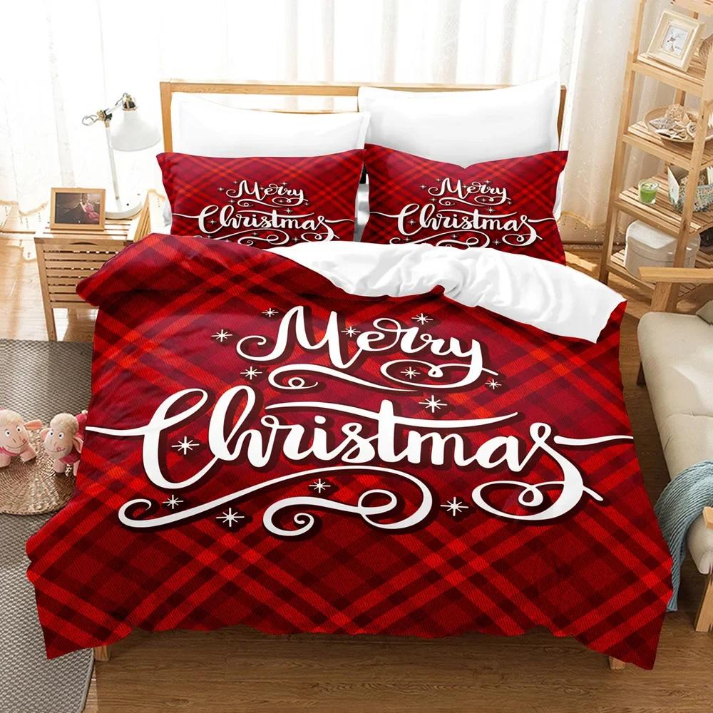 Juego de Cama Copos de Nieve de Invierno Rojo Celebrar Navidad Decoración del Hogar Nieve Alce Papá Noel Funda Nórdica Impresa en 3D Para Niño Niña Adulto
