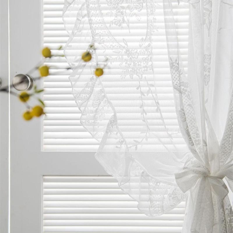 Breathable Lace Window Curtains - Vintage Ruffled Sheers for Bay Window/Balcony, Cottage Style Room Divider with Wave Trim (Ready-to-Hang) 1pc