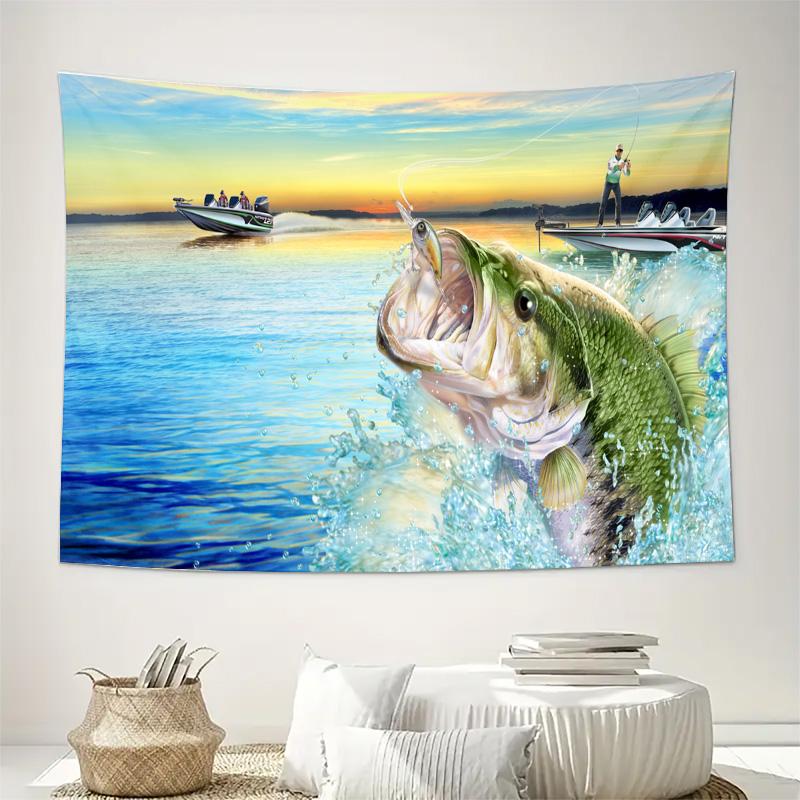 

Озеро для ловли большеротого окуня Настенный гобелен Машинная стирка Всесезонный Декор Арт-принт Дизайн для активного отдыха дома Нетоксичный 74x94cm(29x37in)