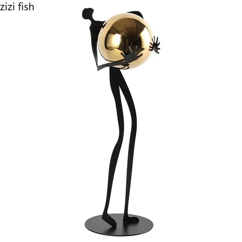 Abstract Character Statue Metal Handicraft Gold Balls Decorative Character Figurines Sculpture Home Decoration Accessories