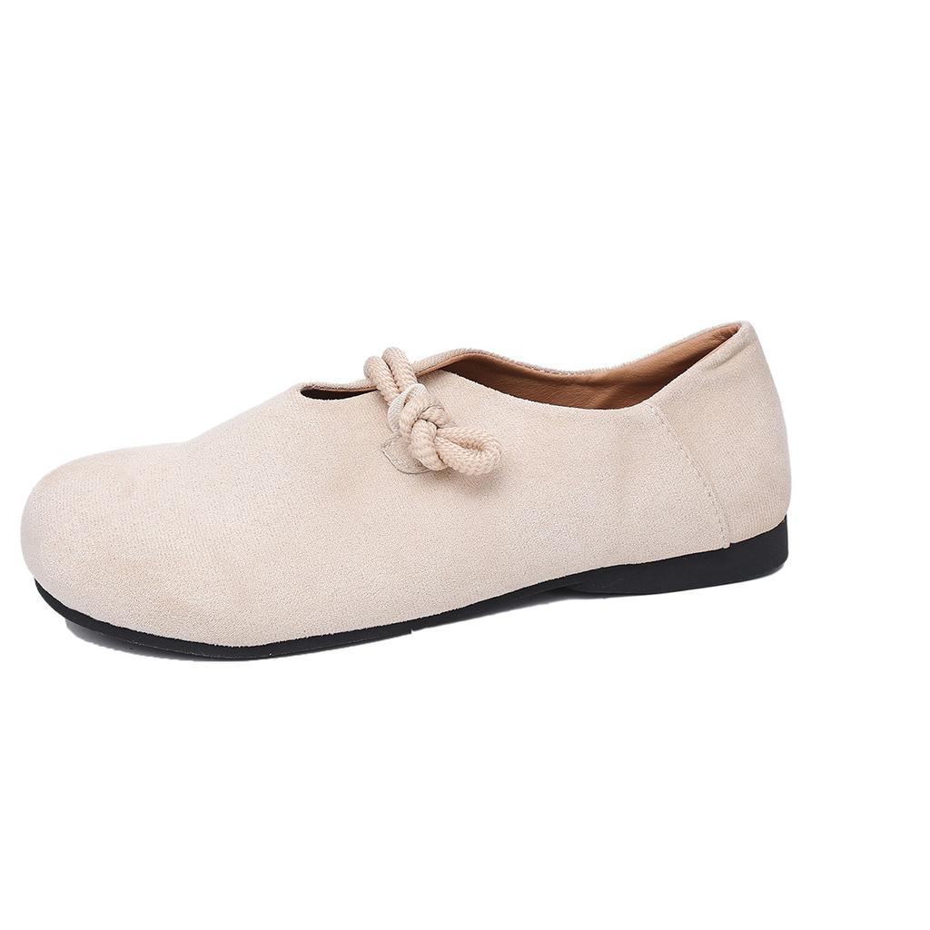 Women's Round Toe Slip-On Comfortable Soft Sole Versatile Flat Shoes Casual Office Wear Apricot Slip-on Loafers for Plus Size