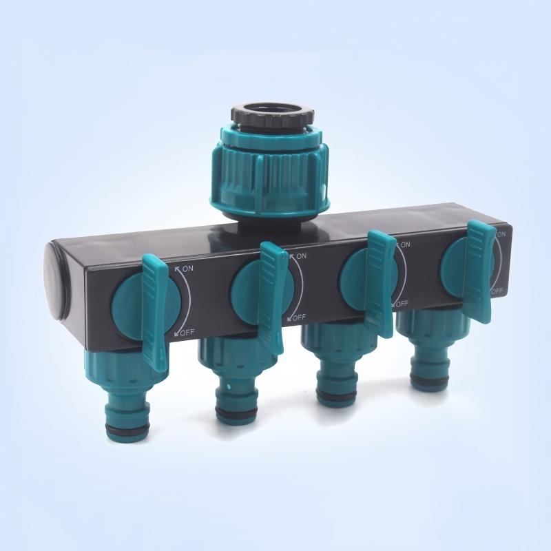 4 Way Hose Connector Splitter Garden Irrigation Water Splitter 3/4" and 1/2" Watering Connector Fittings Valve Water Distributor