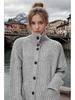 Autumn/Winter Women's Knit Cardigan with Stand-Up & Turn-Down Collar
