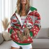 Womens Oversized Hooded Zip-Up Sweatshirt With Christmas Print Plus Size Long Sleeve Casual Top