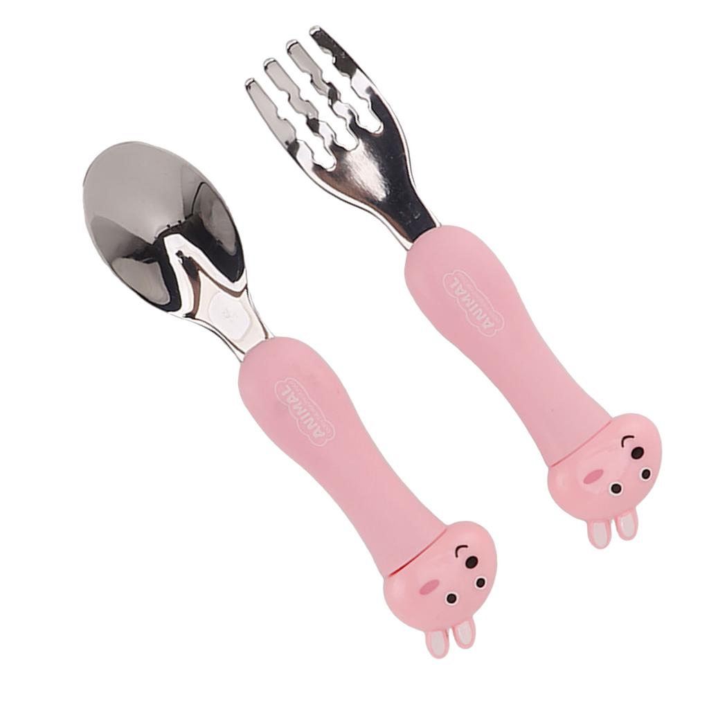 Cartoon Fork Spoon Stainless Steel Baby Feeding Training Spoons Forks Portable Children Animal