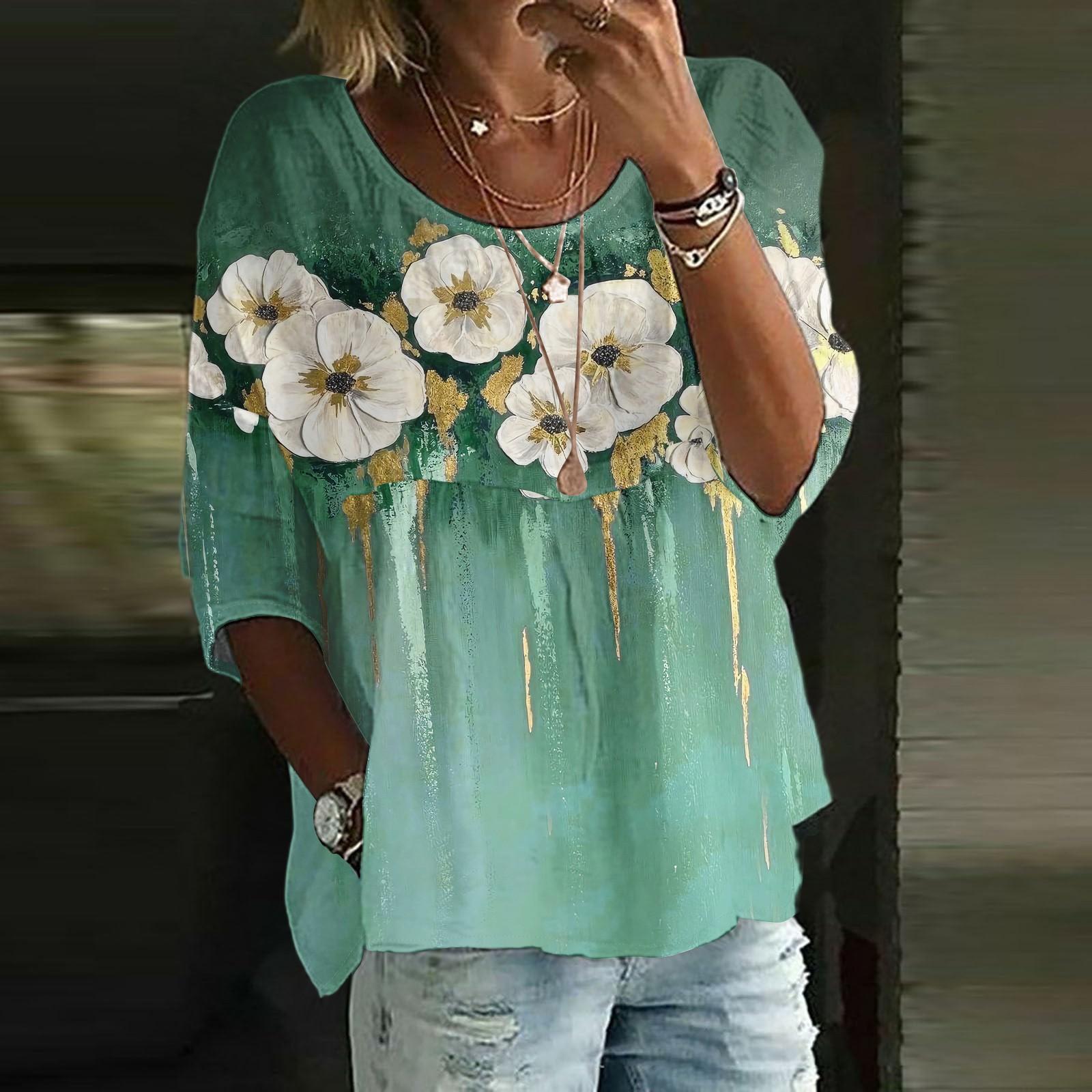 

Льняные рубашки для женщин с рукавом 3/4 на пуговицах с круглым вырезом летние топы нарядные повседневные милые рубашки S