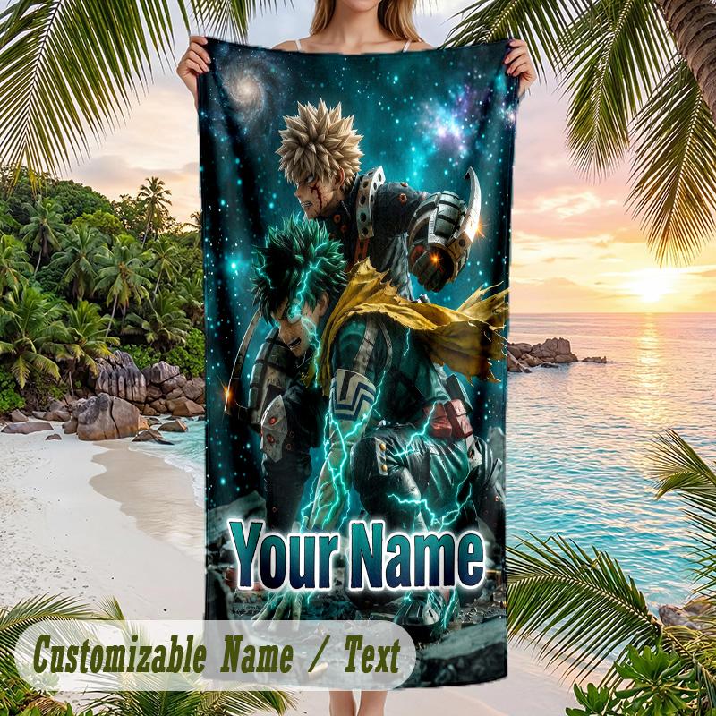 My Hero Academia Beach Towel, Personalized Custom Name Text, Quick Dry Large Absorbent Towel For Beach Pool