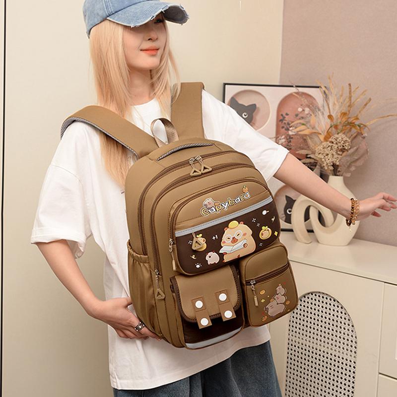 3 szt. Zestawy Kapibara Uczeń Trzyczęściowy Plecak Szkolny Pasek Odblaskowy Plecak Chłopcy i Dziewczęta Plecak Kreskówkowy Wypoczynkowy Kosmetyczka