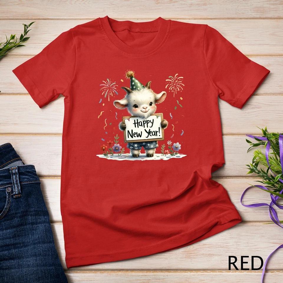 Festive Goat Happy New Year 2025 Funny T-shirt Unisex T-shirt 1 L