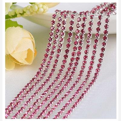 1yard/Piece 30Colors SS6-SS16 Glass Crystal Rhinestone Chain Silver Bottom Sew On Cup Chains For Diy Garment Bags Decorations