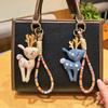 Cute Fabric Deer Bag Charm, Handmade Plush Deer Keychain with Colorful Braided Rope