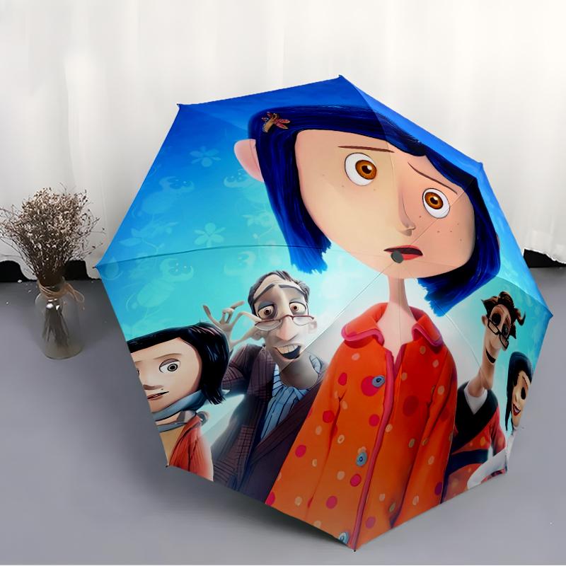 1 stk Coraline (3) Paraply, Solbeskyttelse og UV-beskyttelse. Den har otte robuste ribber til udendørs brug og er en perfekt gave