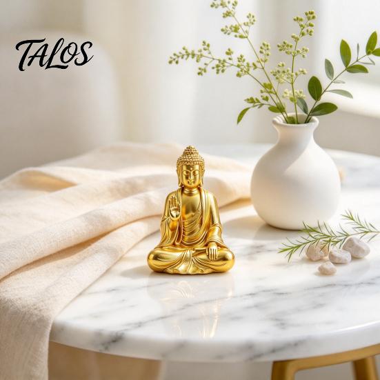 Buddha-Statue für Heimdekoration 3D-gedruckte goldene Statue, sitzende Shakyamuni-Figur, Skulptur ruhig spirituell mit gelassenem Ausdruck Meditation,