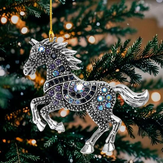 Horse Christmas Ornaments Sparkly Rhinestone Horse Car Rear View Mirror Charm 2D Flat Acrylic Auto Hanging Pendant Horse Lover Gifts for Women Men