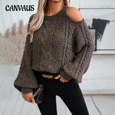 Herbst und Winter Damen Übergröße Pullover Rundhals Dicke Nadel Ärmellos Gestrickt Zopfmuster Pullover