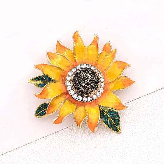 Alloy Floral Badge Rhinestone Sunflower Brooch, Decorative Lapel Pin for Men Jewelry Women, Accessory Coats Dresses Scarves Metal Flower