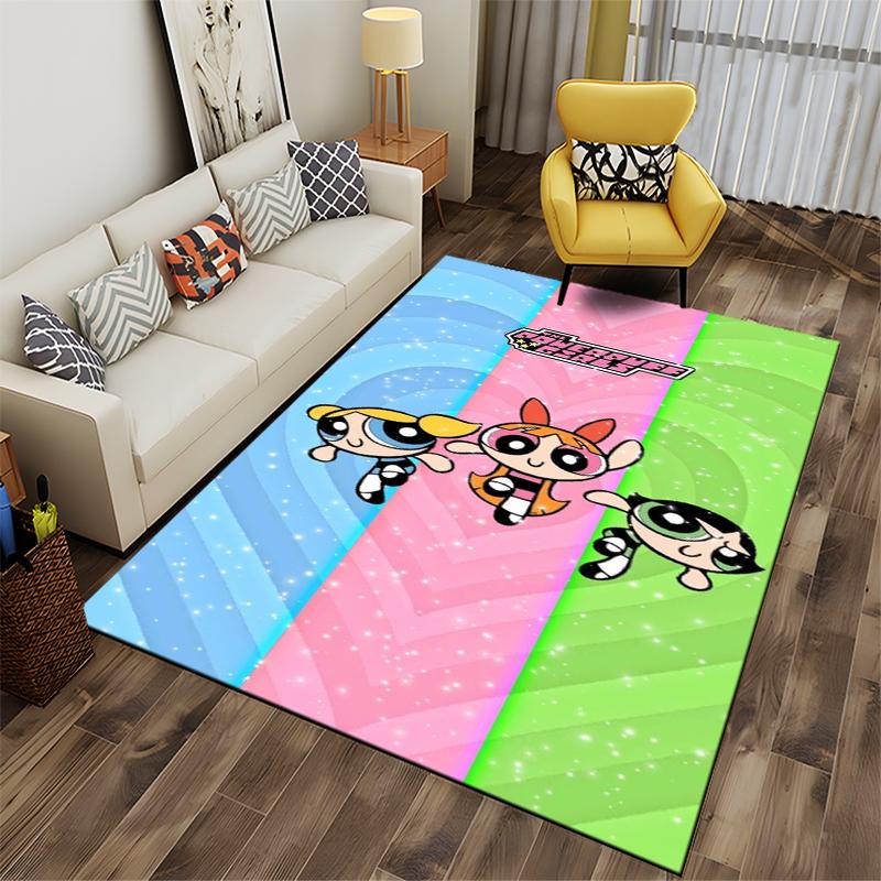 "Colorful Cartoon-Themed Carpet with Iconic Girl Trio Pattern" Suitable for Use As an Anti-slip for Living Room Bedroom Sofas