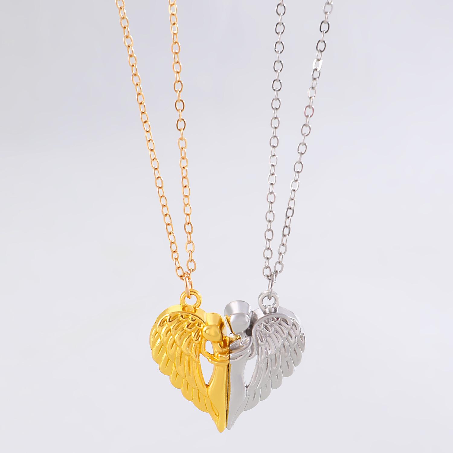 

2025 лидер продаж колье на День святого Валентина пара объятия крылья ангела магнитная подвеска двойное колье любви