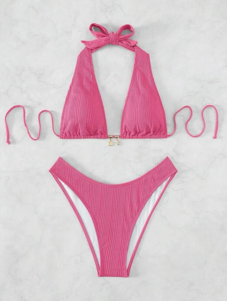 European & American Style 2024 Solid Color Halter Bikini - Hot-selling Swimsuit