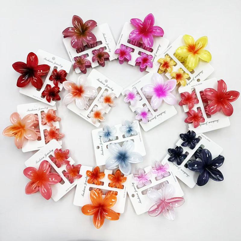 Sada skřipců do vlasů s frangipani: Květinové vlasové doplňky s imitací mramoru pro módní svátky