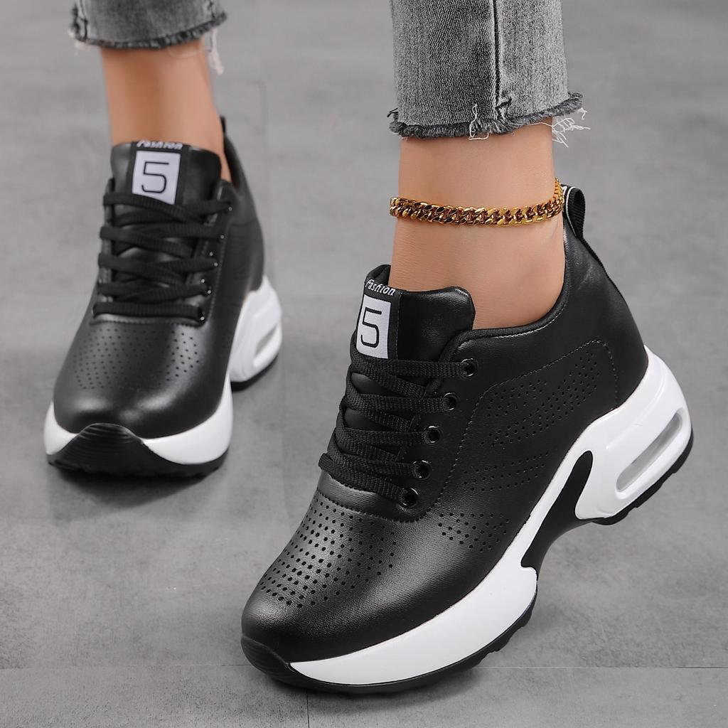 Large Size Spring and Autumn Small Air Cushion Light Leather Inner Height Increase Women's Shoes Platform Muffin Shoes