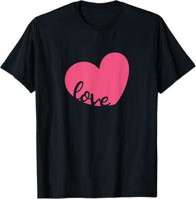 Różowe Serce Miłość Pismo Walentynki Codzienny Bawełniany T-shirt z Okrągłym Dekoltem i Krótkim Rękawem z Graficznym Nadrukiem