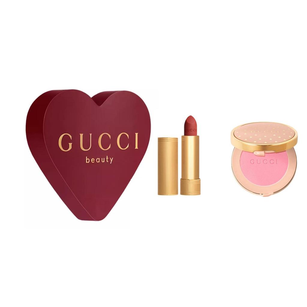 Gucci Rouge à Lèvres Mat Lipstick With Gucci Blush De Beauté Gift Box Sets Easy to Blend Natural Adherent 520